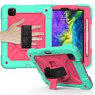 For iPad Pro 11 (2020) Shockproof  PC + Silicone Combination Tablet Case with Holder & Hand Strap & Shoulder strap(Mint Green + Rose Red) - 1