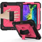 For iPad Pro 11 (2020) Shockproof  PC + Silicone Combination Tablet Case with Holder & Hand Strap & Shoulder strap(Black + Rose Red) - 1