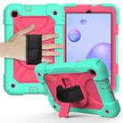 For Samsung Galaxy Tab A 8.4 (2020) Shockproof  PC + Silicone Combination Case with Holder & Hand Strap & Shoulder strap(Mint Green + Rose Red) - 1