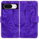 For Google Pixel 8 Tiger Embossing Pattern Flip Leather Phone Case(Purple) - 1