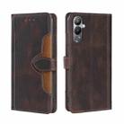 For Tecno Pova 4 Skin Feel Magnetic Buckle Leather Phone Case(Brown) - 1
