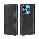 For Tecno Spark 10 4G Skin Feel Magnetic Buckle Leather Phone Case(Black) - 1