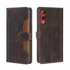 For Rakuten Hand 4G Skin Feel Magnetic Buckle Leather Phone Case(Brown) - 1