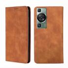 For Huawei P60 / P60 Pro Skin Feel Magnetic Horizontal Flip Leather Phone Case(Light Brown) - 1