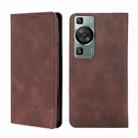 For Huawei P60 / P60 Pro Skin Feel Magnetic Horizontal Flip Leather Phone Case(Dark Brown) - 1