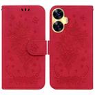 For Realme C55 Butterfly Rose Embossed Leather Phone Case(Red) - 1