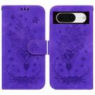 For Google Pixel 8 Butterfly Rose Embossed Leather Phone Case(Purple) - 1