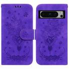 For Google Pixel 8 Pro Butterfly Rose Embossed Leather Phone Case(Purple) - 1