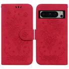 For Google Pixel 8 Pro Butterfly Rose Embossed Leather Phone Case(Red) - 1