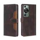 For Huawei P60 / P60 Pro Skin Feel Magnetic Buckle Leather Phone Case(Brown) - 1