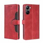 For Realme V30 5G / V30T Skin Feel Magnetic Buckle Leather Phone Case(Red) - 1