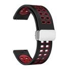 20mm Double-row Hole Folding Silver Buckle Two-color Silicone Watch Band(Black Red) - 1