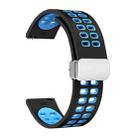 20mm Double-row Hole Folding Silver Buckle Two-color Silicone Watch Band(Black Sky Blue) - 1