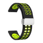 20mm Double-row Hole Folding Silver Buckle Two-color Silicone Watch Band(Black Green) - 1