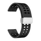 20mm Double-row Hole Folding Silver Buckle Two-color Silicone Watch Band(Black) - 1