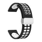 22mm Double-row Hole Folding Silver Buckle Two-color Silicone Watch Band(Black White) - 1
