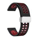 22mm Double-row Hole Folding Silver Buckle Two-color Silicone Watch Band(Black Red) - 1