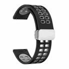 22mm Double-row Hole Folding Silver Buckle Two-color Silicone Watch Band(Black Grey) - 1