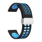 22mm Double-row Hole Folding Silver Buckle Two-color Silicone Watch Band(Black Sky Blue) - 1