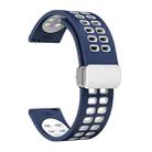 22mm Double-row Hole Folding Silver Buckle Two-color Silicone Watch Band(Midnight Blue White) - 1