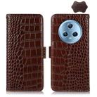 For Honor Magic5 Crocodile Top Layer Cowhide Leather Phone Case(Brown) - 1