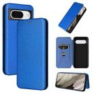 For Google Pixel 8 Carbon Fiber Texture Flip Leather Phone Case(Blue) - 1