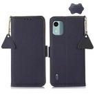 For Nokia C12 4G Side-Magnetic TJ Genuine Leather RFID Phone Case(Blue) - 1