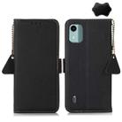 For Nokia C12 4G Side-Magnetic TJ Genuine Leather RFID Phone Case(Black) - 1