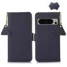 For Google Pixel 8 Pro Side-Magnetic TJ Genuine Leather RFID Phone Case(Blue) - 1