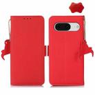 For Google Pixel 8 Side-Magnetic TJ Genuine Leather RFID Phone Case(Red) - 1