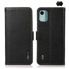 For Nokia C12 4G KHAZNEH Side-Magnetic Litchi Genuine Leather RFID Phone Case(Black) - 1