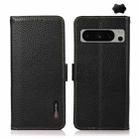 For Google Pixel 8 Pro KHAZNEH Side-Magnetic Litchi Genuine Leather RFID Phone Case(Black) - 1