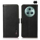 For Honor Magic5 Pro KHAZNEH Side-Magnetic Litchi Genuine Leather RFID Phone Case(Black) - 1