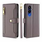 For Tecno Pova 4 Pro Sheep Texture Cross-body Zipper Wallet Leather Phone Case(Grey) - 1