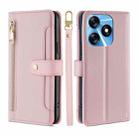 For Tecno Spark 10 4G Sheep Texture Cross-body Zipper Wallet Leather Phone Case(Pink) - 1