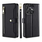 For Tecno Spark 10C Sheep Texture Cross-body Zipper Wallet Leather Phone Case(Black) - 1