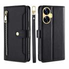 For Realme C55 4G Sheep Texture Cross-body Zipper Wallet Leather Phone Case(Black) - 1