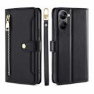 For Realme V30 5G / V30T Sheep Texture Cross-body Zipper Wallet Leather Phone Case(Black) - 1