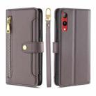 For Rakuten Hand 4G Sheep Texture Cross-body Zipper Wallet Leather Phone Case(Grey) - 1