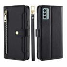 For Nokia G22 Sheep Texture Cross-body Zipper Wallet Leather Phone Case(Black) - 1