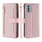 For Nokia G22 Sheep Texture Cross-body Zipper Wallet Leather Phone Case(Pink) - 1