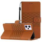 For Xiaomi Redmi Note 12 Pro 5G China Diamond Embossed Skin Feel Leather Phone Case with Lanyard(Brown) - 1