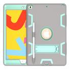 For iPad 10.2 Shockproof PC + Silicone Protective Case with Holder & Pen Slot(Gray + Mint Green) - 1