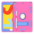 For iPad 10.2 Shockproof PC + Silicone Protective Case with Holder & Pen Slot(Rose Red+Blue) - 1