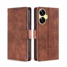 For Realme C55 Skin Feel Crocodile Magnetic Clasp Leather Phone Case(Brown) - 1
