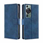 For Huawei P60 / P60 Pro Skin Feel Crocodile Magnetic Clasp Leather Phone Case(Blue) - 1