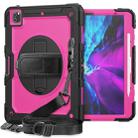 For iPad Pro 12.9 (2020) Shockproof Colorful Silicone + PC Protective Tablet Case with Holder & Shoulder Strap & Hand Strap & Pen Slot(Black+Rose Red) - 1