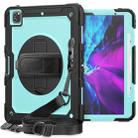 For iPad Pro 12.9 (2020) Shockproof Colorful Silicone + PC Protective Tablet Case with Holder & Shoulder Strap & Hand Strap & Pen Slot(Black+Light Blue) - 1