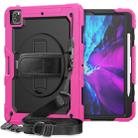 For iPad Pro 12.9 (2020) Shockproof Colorful Silicone + PC Protective Tablet Case with Holder & Shoulder Strap & Hand Strap & Pen Slot(Rose Red) - 1