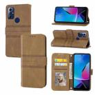 For Motorola Moto G Play 5G Embossed Stripes Skin Feel Leather Phone Case(Brown) - 1